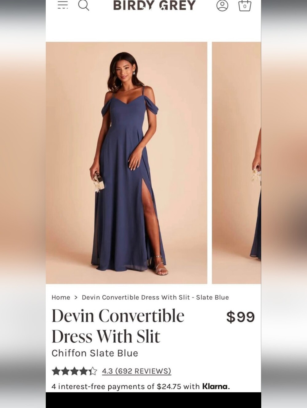 Birdy Grey Devin Convertible Dress With Slit - Slate Blue